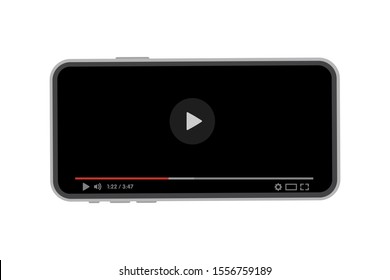 Smartphone with video player on the screen. Gadget Elements for site form of watching online video on smartphone. Vector illustration