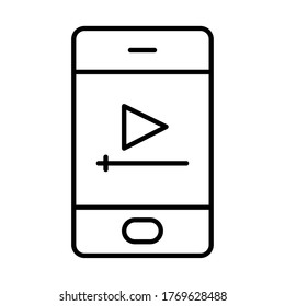 smartphone with video player on screen over white background, line style, vector illustration