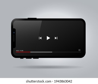 Smartphone with video player on the screen. Gadget Elements for site form of watching online video on smartphone. Vector illustration.

