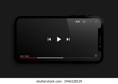 Smartphone with video player on the screen. Gadget Elements for site form of watching online video on smartphone. Vector illustration