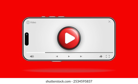 Smartphone Video Player UI Concept: Watch Full-Screen Video on Mobile Devices. Vector.