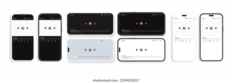 Smartphone with Video Player Vector UI Concept: Play and Pause Streaming on Realistic Frameless Mobile Screen - Online TV Watching Isolated on White Background