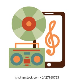 smartphone vinyl boombox stereo festival music vector illustration