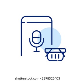Smartphone virtual assistant and shopping basket. Pixel perfect, editable stroke icon