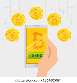 smartphone with virtual bitcoin currency exchange
