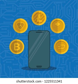 smartphone with virtual coins