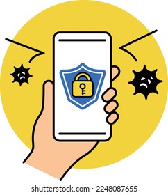 Smartphone virus infection. Safe security measures. security warning. virus hacking. Internet trouble. Leakage of personal data.