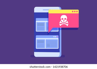 Smartphone virus malware trojan notification or alert. Hacker attack vector concept. 