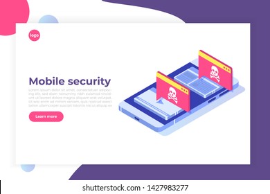Smartphone virus malware trojan notification or alert. Hacker attack vector concept. 