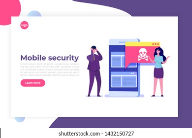 Smartphone virus malware trojan notification or alert. Hacker attack, Mobile security vector concept. 