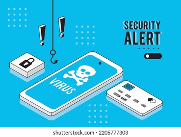 smartphone and virus security alert icons
