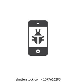 Smartphone virus vector icon. filled flat sign for mobile concept and web design. Mobile phone bug simple solid icon. Symbol, logo illustration. Pixel perfect vector graphics