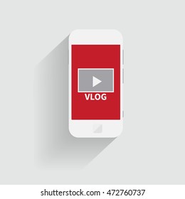 Smartphone and vlog icon concept flat design. Vector illustration
