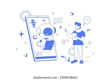 Smartphone voice application abstract concept vector illustration set. Chatbot voice controlled virtual assistant, machine self learning and customer service, AI in ecommerce abstract metaphor.