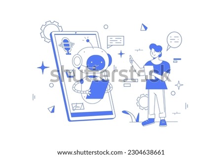 Smartphone voice application abstract concept vector illustration set. Chatbot voice controlled virtual assistant, machine self learning and customer service, AI in ecommerce abstract metaphor.