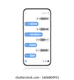 Smartphone with voice chat chat screen. Sms bubble template for creating dialogs. Voice recognition modern concept. Modern vector illustration flat style.