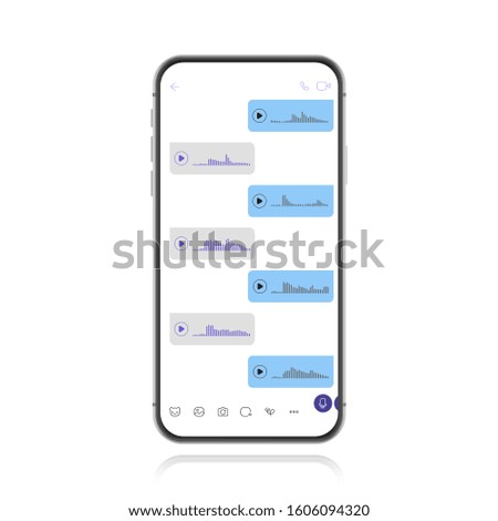 Smartphone with voice chat chat screen. Sms bubble template for creating dialogs. Modern vector illustration flat style.