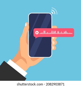 Smartphone with voice messages bubbles icon. Chat notification template. Audio waves recording on cell phone. Vector illustration isolated.