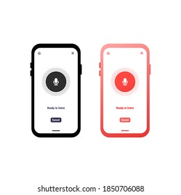 Smartphone con reconocimiento de voz o asistente de voz. Micrófono con onda sonora. Habla inteligente de inteligencia artificial de altavoz ai. Ilustración vectorial plana.