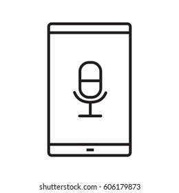 Smartphone voice recorder linear icon. Thin line illustration. Smart phone with microphone contour symbol. Vector isolated outline drawing