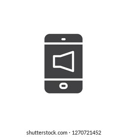 Smartphone volume screen vector icon. filled flat sign for mobile concept and web design. Tablet device with loudspeaker simple solid icon. Symbol, logo illustration. Pixel perfect vector