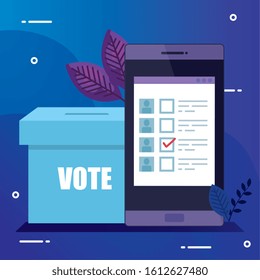 smartphone for vote online with ballot box vector illustration design