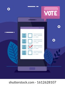 smartphone for vote online with speech bubble vector illustration design