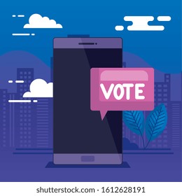 smartphone for vote online with speech bubble vector illustration design