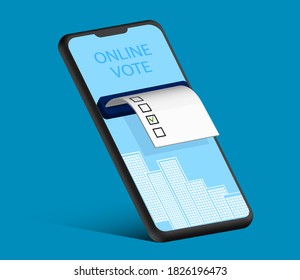 smartphone with voting sheet and a mark about choice made. Online voting using a smartphone or computer, presidential elections 2020 in USA. Vector