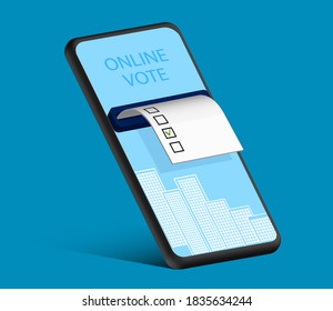 smartphone with voting sheet and a mark about choice made. Online voting using a smartphone or computer, presidential elections 2020 in USA. Vector