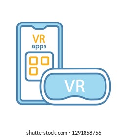 Smartphone VR headset color icon. Virtual reality mobile apps. VR mask, glasses, goggles with phone. Isolated vector illustration