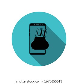 Smartphone wallet, bank card long shadow icon. Simple glyph, flat vector of mobile concept icons for ui and ux, website or mobile application