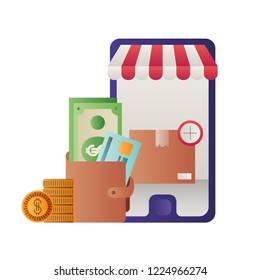 smartphone with wallet and dollar