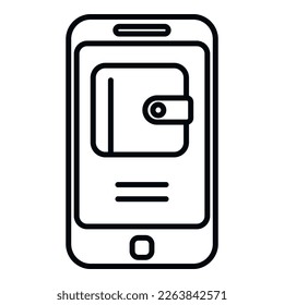 Vector de contorno de icono de la cartera de Smartphone. Inteligente en línea. Pantalla inteligente