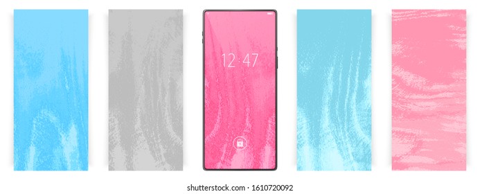 Smartphone wallpapers set. Grunge backgrounds. Smartphone vector mockup. Trendy pastel colors.