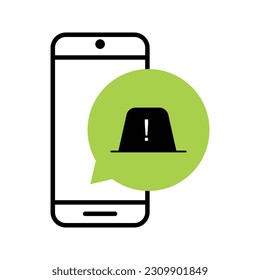 smartphone warning bell flat icon vector illustration