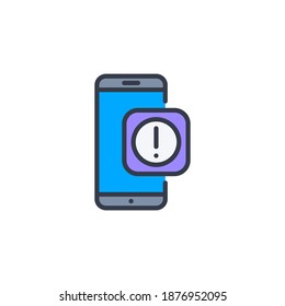 smartphone, warning icon or logo illustration vector, filled outline style.