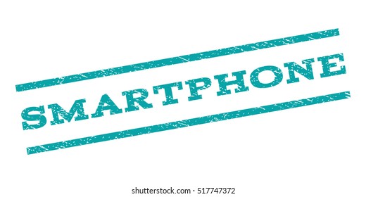 Smartphone watermark stamp. Text tag between parallel lines with grunge design style. Rubber seal stamp with scratched texture. Vector cyan color ink imprint on a white background.