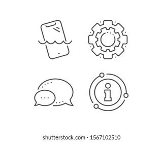 Smartphone waterproof line icon. Chat bubble, info sign elements. Phone sign. Mobile device symbol. Linear smartphone waterproof outline icon. Information bubble. Vector