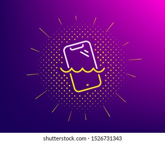 Smartphone waterproof line icon. Halftone pattern. Phone sign. Mobile device symbol. Gradient background. Smartphone waterproof line icon. Yellow halftone pattern. Vector