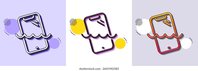 Smartphone waterproof line icon. Halftone dotted pattern. Gradient icon with grain shadow. Phone sign. Mobile device symbol. Line smartphone waterproof icon. Various designs. Vector
