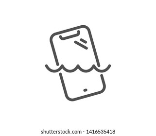 Smartphone waterproof line icon. Phone sign. Mobile device symbol. Quality design element. Linear style smartphone waterproof icon. Editable stroke. Vector