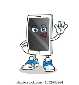 smartphone waving mascot vector cartoon illustration