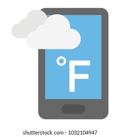 
A smartphone with weather app showing weather condition in farhenheit
