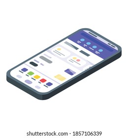 Icono de banca web de Smartphone. Isometric del icono del vector de la banca web de smartphone para el diseño web aislado en fondo blanco