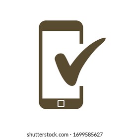 Smartphone web icon with a check mark. Vector.
