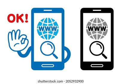 Smartphone and web icon. Vector illustration of net search.