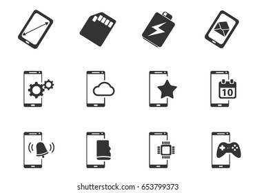 smartphone web icons. set of simple symbols silhouettes