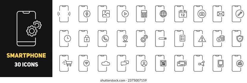 Los iconos web de Smartphone están configurados. Ilustración vectorial.