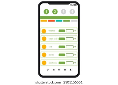 smartphone with web page and colorful buttons